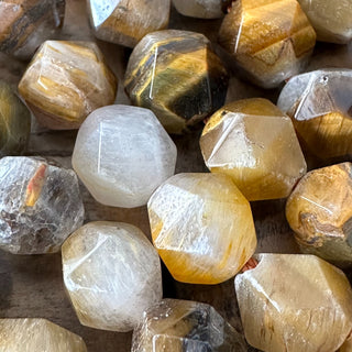 7-8mm Grade A Tigers Eye Faceted Star Cut Bead Strand - Amazing Quality!