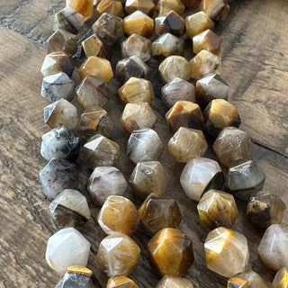 7-8mm Grade A Tigers Eye Faceted Star Cut Bead Strand - Amazing Quality!