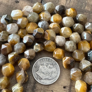 7-8mm Grade A Tigers Eye Faceted Star Cut Bead Strand - Amazing Quality!