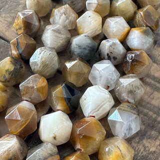 7-8mm Grade A Tigers Eye Faceted Star Cut Bead Strand - Amazing Quality!