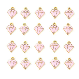 20pc Pink & Light Gold Diamond Enamel Charms 15x11mm
