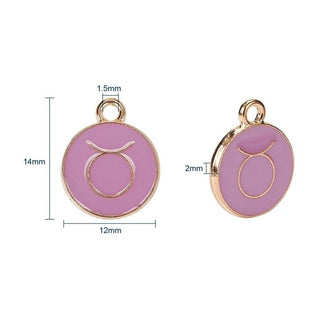 38pc Purple Golden Plated Alphabet & Zodiac Charms Set 14x12mm