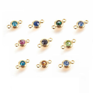 5pc 304 Stainless Steel Golden & Random Color Rhinestone Connector Links