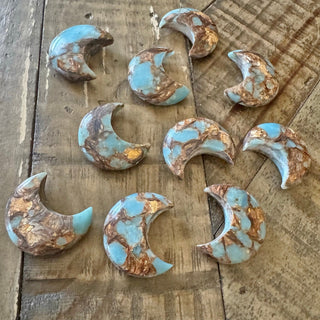 Bronzite and Serpentine Jade Moon Cabochon 25x30mm