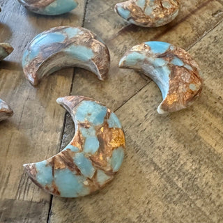 Bronzite and Serpentine Jade Moon Cabochon 25x30mm