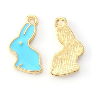 25pc Blue & Gold Easter Bunny Alloy Enamel Charms