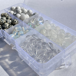 200pc White Color Palette Stretch Bracelet Bead Kit - DIY - Crafts - Gemstone - Crystal - Wood - Glass