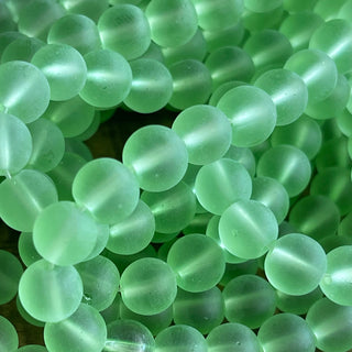 8mm Frosted Lime Green Glass Bead Strand