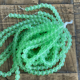 8mm Frosted Lime Green Glass Bead Strand