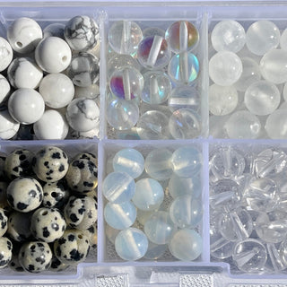 200pc White Color Palette Stretch Bracelet Bead Kit - DIY - Crafts - Gemstone - Crystal - Wood - Glass