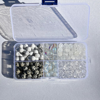 200pc White Color Palette Stretch Bracelet Bead Kit - DIY - Crafts - Gemstone - Crystal - Wood - Glass