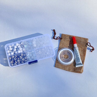 200pc White Color Palette Stretch Bracelet Bead Kit - DIY - Crafts - Gemstone - Crystal - Wood - Glass