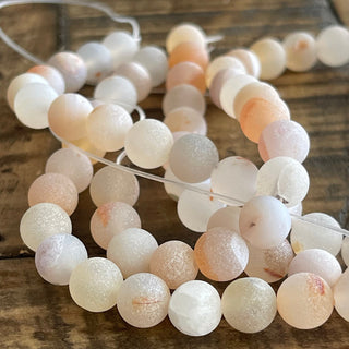 8mm Peach Frosted Druzy Agate Bead Strand