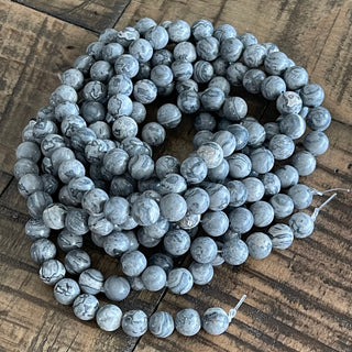 8mm Gray Picasso Jasper Bead Strands - Map Stone
