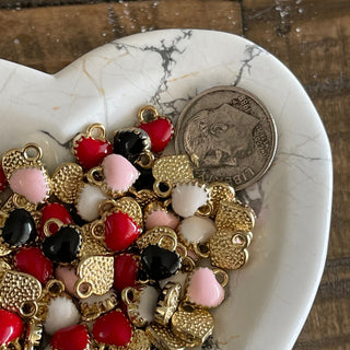 20pc Small Heart Charms Pink White Black Pink