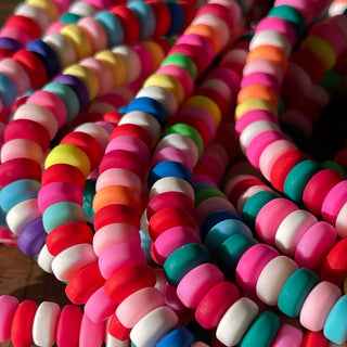 6mm Flat Round Polymer Clay Bead Strands - Assorted Colors