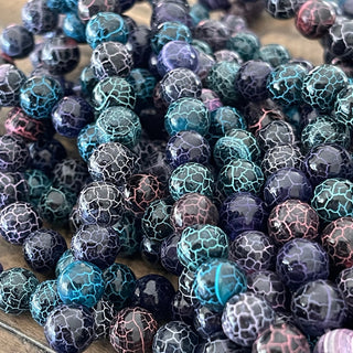 8mm Colorful Crackle Agate Bead Strands - Purple - Blue - Pink - Dark