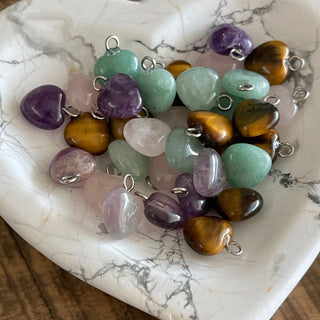 6 Piece Small Natural Gemstone Heart Shaped Charms