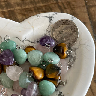 6 Piece Small Natural Gemstone Heart Shaped Charms