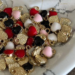 20pc Small Heart Charms Pink White Black Pink