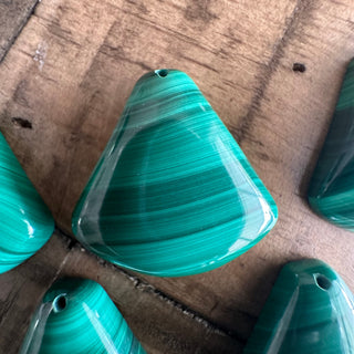 Malachite Fan Shaped Pendants - Drilled