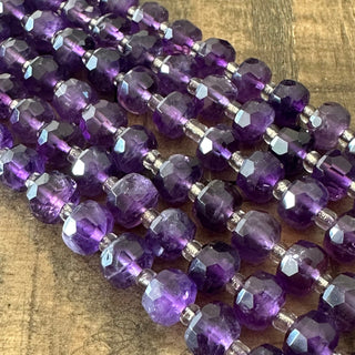 8mm Grade A Rondelle Faceted Amethyst Bead Strands with Seed Beads - Half Strand