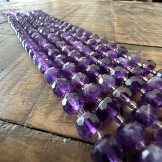 8mm Grade A Rondelle Faceted Amethyst Bead Strands with Seed Beads - Half Strand