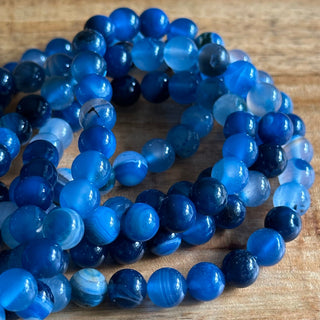 Blue Banded Agate Bead Strand - 6mm 8mm 10mm