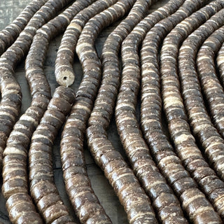 8mm Brown Coconut Wood Flat Round Heishi Bead Strand