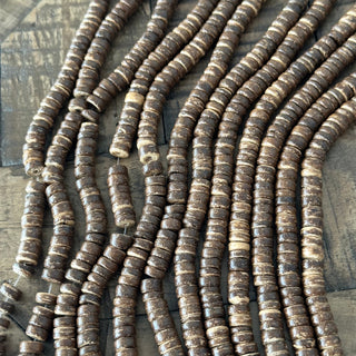 8mm Brown Coconut Wood Flat Round Heishi Bead Strand