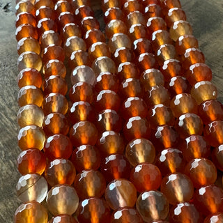 128 Faceted Orange Carnelian Bead Strand - 6.5mm - 8mm