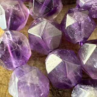 Dark Faceted Star Cut Amethyst Bead Strands - 6mm - 8mm