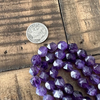 Dark Faceted Star Cut Amethyst Bead Strands - 6mm - 8mm