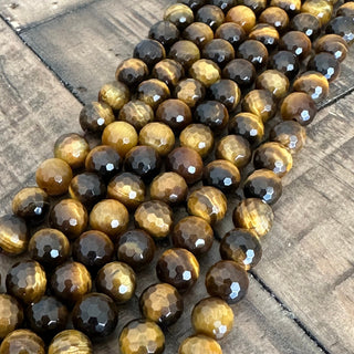 Grade A Faceted Tigers Eye Bead Strand - 4mm - 6mm - 8mm