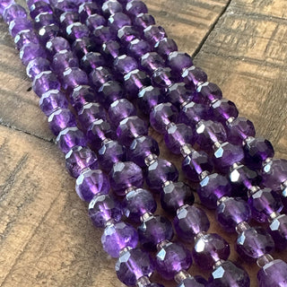 8mm Grade A Rondelle Faceted Amethyst Bead Strands with Seed Beads - Half Strand
