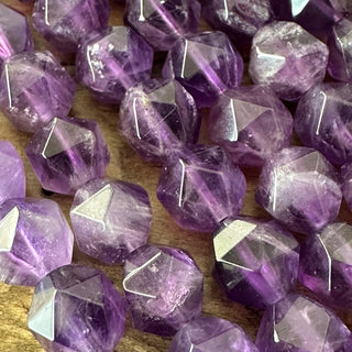 Dark Faceted Star Cut Amethyst Bead Strands - 6mm - 8mm