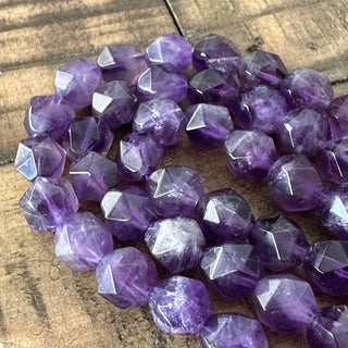 Dark Faceted Star Cut Amethyst Bead Strands - 6mm - 8mm