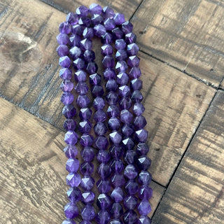 Dark Faceted Star Cut Amethyst Bead Strands - 6mm - 8mm
