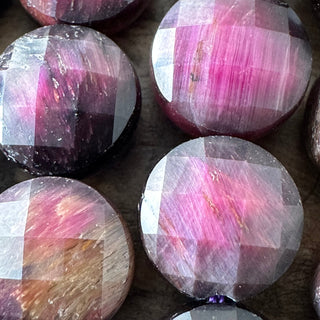 8mm Faceted Galaxy Tigers Eye Flat Round Bead Strand - Rare combination!