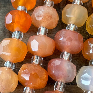 8mm Grade A Faceted Rondelle Orange Carnelian Bead Strand - Half Strand - Amazing Quality!