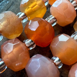 8mm Grade A Faceted Rondelle Orange Carnelian Bead Strand - Half Strand - Amazing Quality!