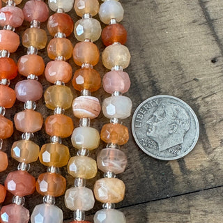 8mm Grade A Faceted Rondelle Orange Carnelian Bead Strand - Half Strand - Amazing Quality!