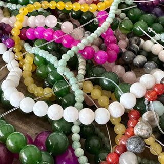 Mystery Bead Strand Bundle - Gemstone - Glass - Wood - Clay - 4mm - 6mm - 8mm - 10mm - 12mm