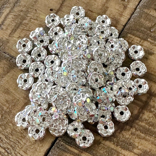 100pc 8mm Rhinestone Beads - Grade A - Silver Plated Brass - Nickel Free - 6mm - 8mm