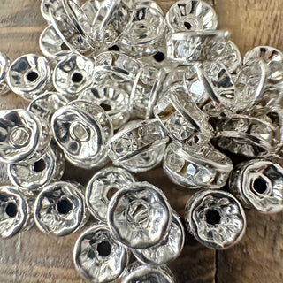 50pc 8mm Rhinestone Beads - Grade A - Silver Plated Brass - Nickel Free
