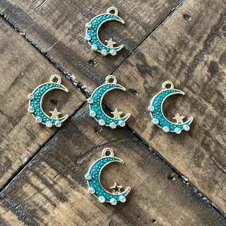 5pc Moon & Star Charms - Crystal Rhinestone - Light Gold