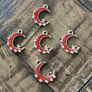 5pc Moon & Star Charms - Crystal Rhinestone - Light Gold