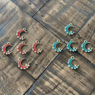 5pc Moon & Star Charms - Crystal Rhinestone - Light Gold