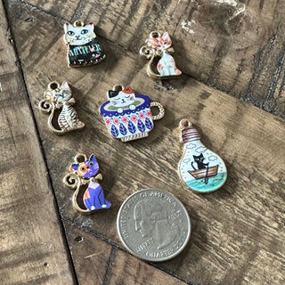 6pc Cat Charms - 3 Different Sets