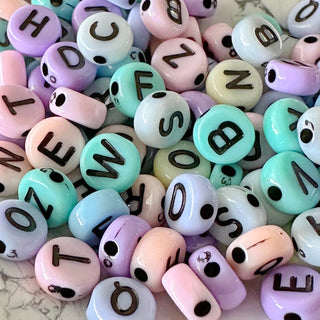 6.5mm Opaque Pastel Color Acrylic Letter Beads - Mixed Letters - Flat Round